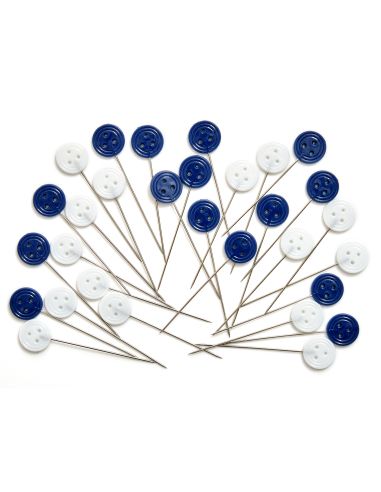 Glass tube of 30 plastic-headed pins - Blue flowers collection