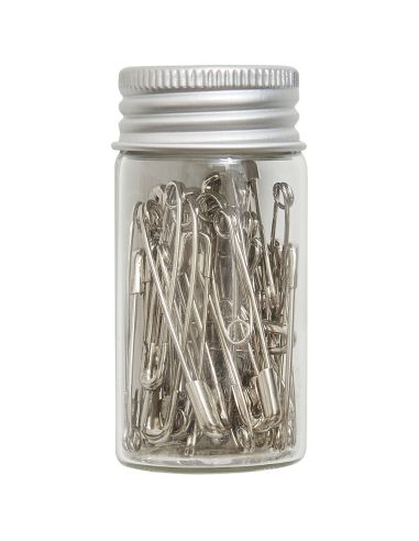 Glass tube assortment of 50 safety pins - Blue flowers collection