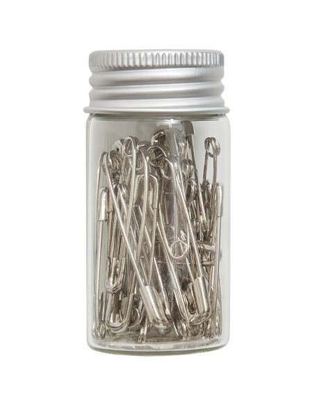 Glass tube assortment of 50 safety pins - Blue flowers collection