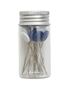 Glass tube of 30 plastic-headed pins - Blue flowers collection 2