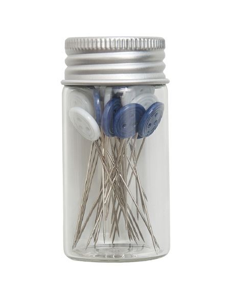 Glass tube of 30 plastic-headed pins - Blue flowers collection