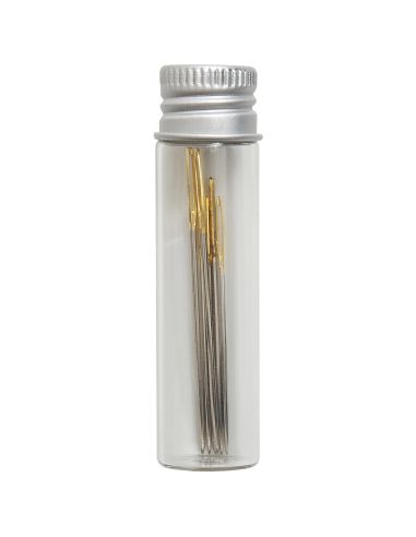 Glass tube of 10 sewing needles 18-22 - Blue flowers collection