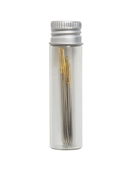 Glass tube of 10 sewing needles 18-22 - Blue flowers collection