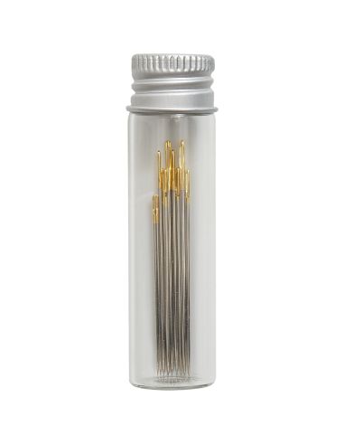 Glass tube of 10 embroidery needles 3-9 - Blue Flowers Collection