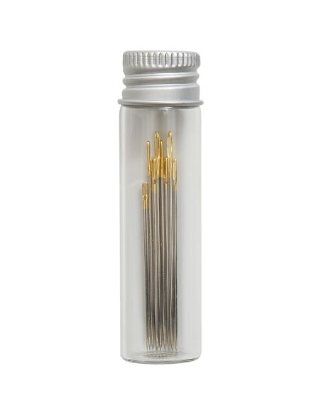 Glass tube of 10 embroidery needles 3-9 - Blue Flowers Collection