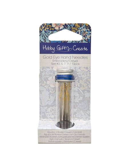 Glass tube of 10 embroidery needles 3-9 - Blue Flowers Collection