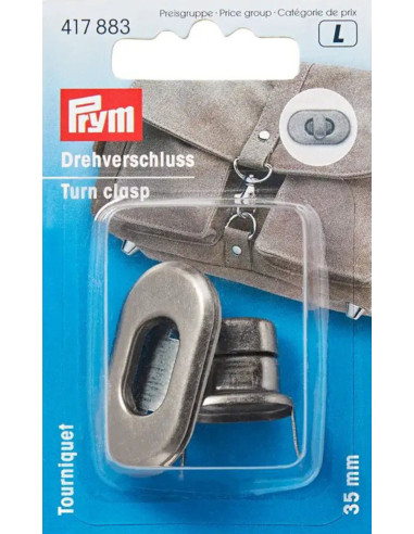 Oval turn lock for bags - Antique silver
