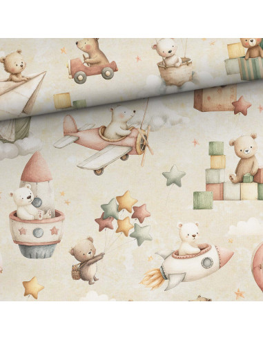 Premium cotton fabric - Flying teddy bear