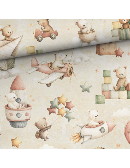 Premium cotton fabric - Flying teddy bear