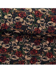 Premium cotton fabric - Skulls and roses