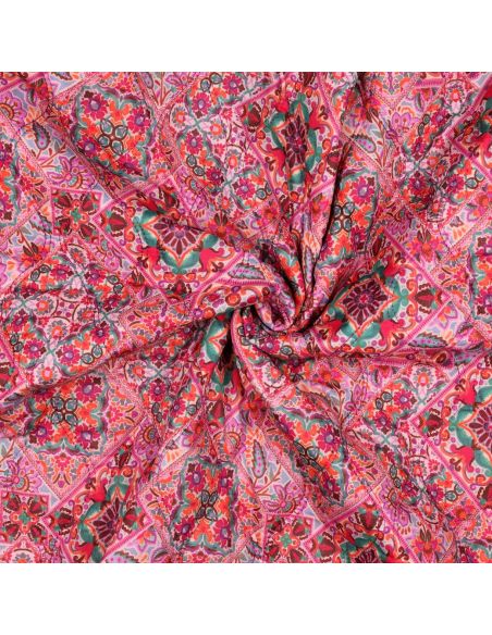 Quilted cotton voile fabric with patchwork - Pink