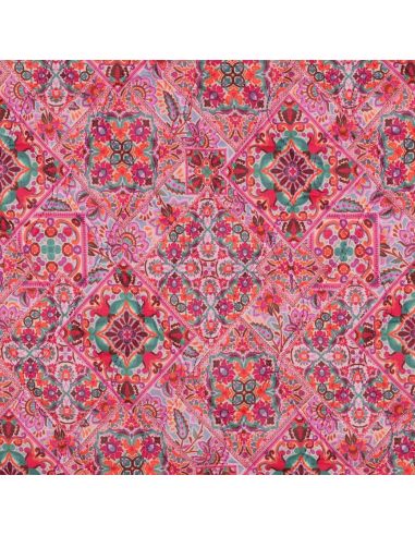 Quilted cotton voile fabric with patchwork - Pink