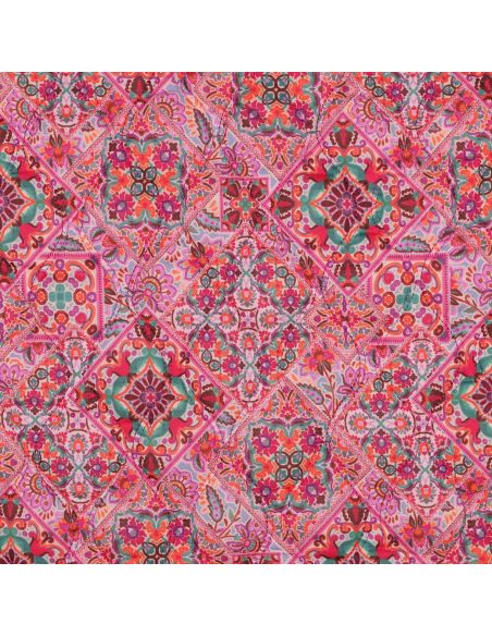 Quilted cotton voile fabric with patchwork - Pink