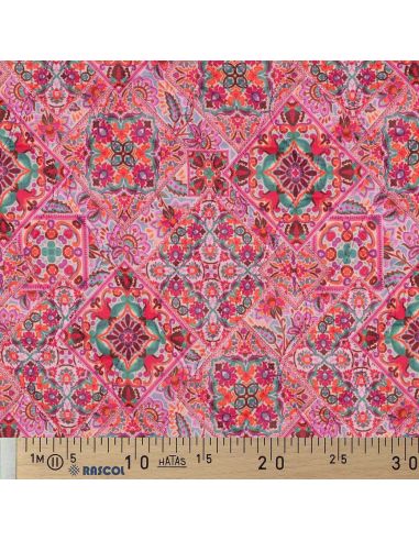 Quilted cotton voile fabric with patchwork - Pink