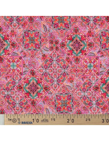 Quilted cotton voile fabric with patchwork - Pink