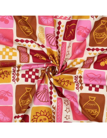 Summer patchwork cotton poplin fabric - Off-white