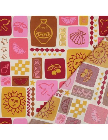 Summer patchwork cotton poplin fabric - Off-white