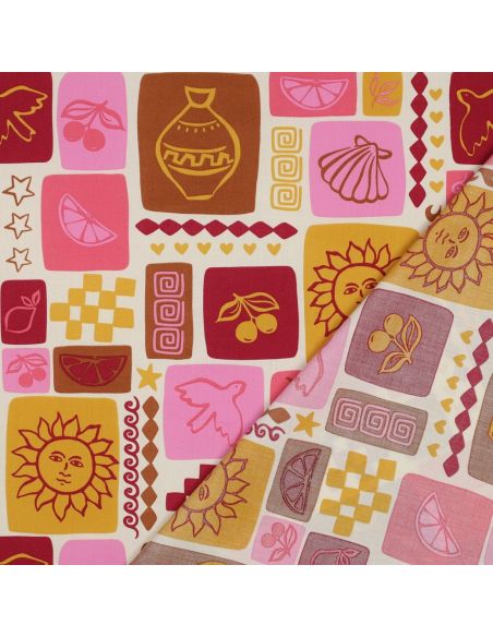 Summer patchwork cotton poplin fabric - Off-white
