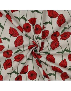 Waterproof canvas fabric with a linen look - Poppies