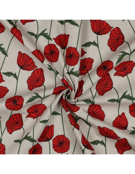 Waterproof canvas fabric with a linen look - Poppies