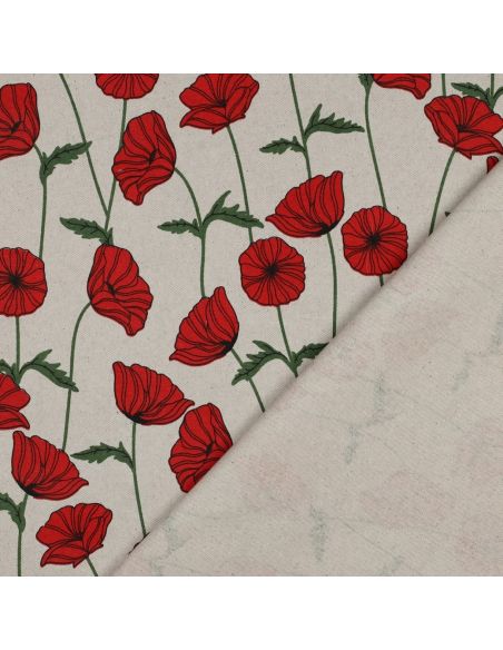 Waterproof canvas fabric with a linen look - Poppies