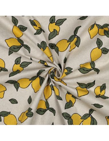 Waterproof canvas fabric with a linen look - Lemons