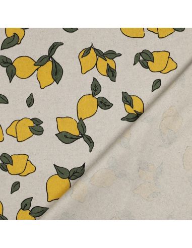 Waterproof canvas fabric with a linen look - Lemons