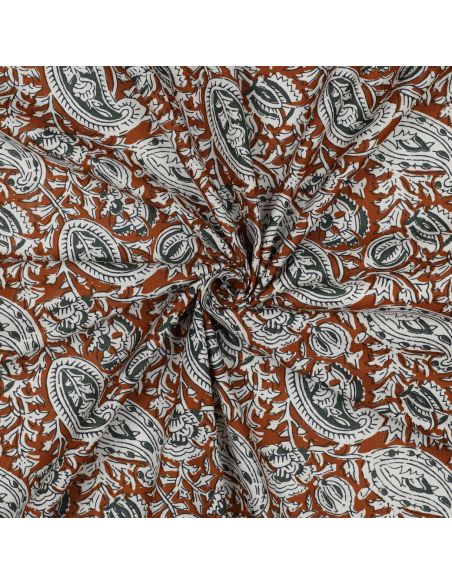 Indian cotton fabric block print Nalini - Cognac