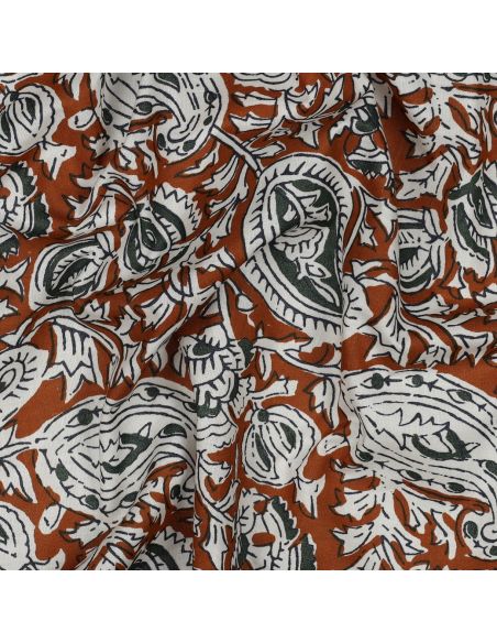 Indian cotton fabric block print Nalini - Cognac