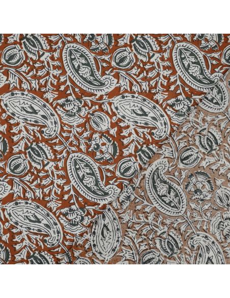 Indian cotton fabric block print Nalini - Cognac