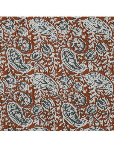 Indian cotton fabric block print Nalini - Cognac