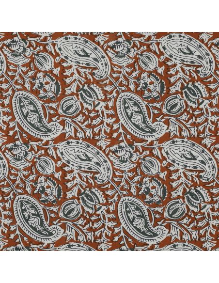 Indian cotton fabric block print Nalini - Cognac