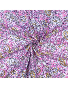 Indian cotton fabric block print Nalini - Pink