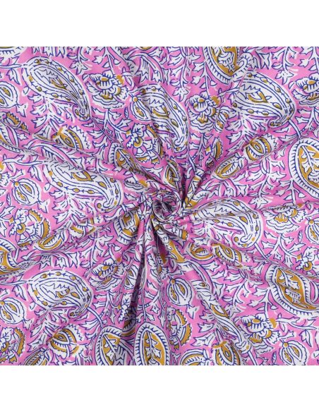 Indian cotton fabric block print Nalini - Pink
