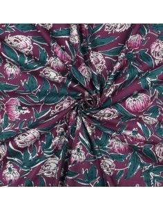 Indian cotton fabric block print Serina - Eggplant