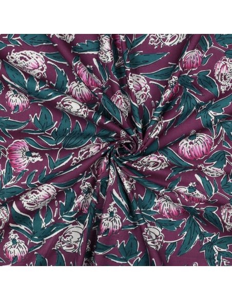 Indian cotton fabric block print Serina - Eggplant