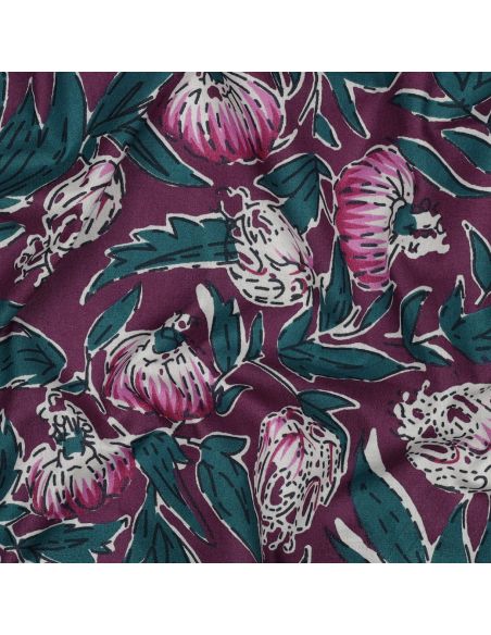 Indian cotton fabric block print Serina - Eggplant