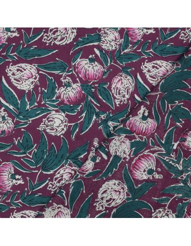 Indian cotton fabric block print Serina - Eggplant