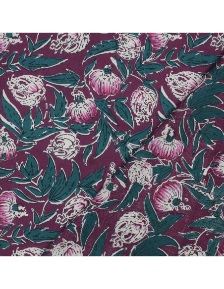 Indian cotton fabric block print Serina - Eggplant