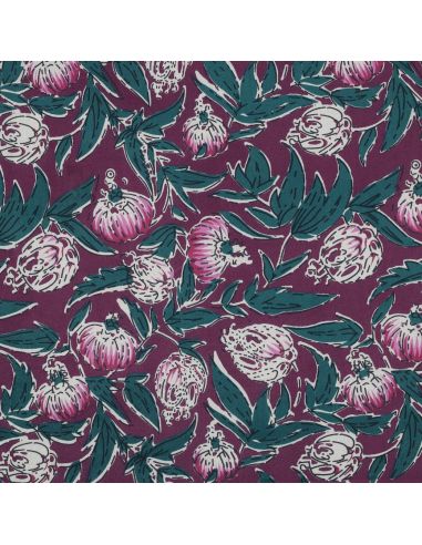 Indian cotton fabric block print Serina - Eggplant