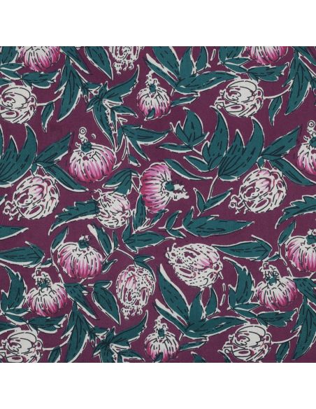 Indian cotton fabric block print Serina - Eggplant