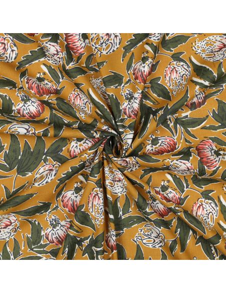 Indian cotton fabric block print Serina - Ochre