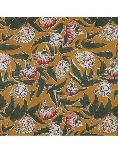 Indian cotton fabric block print Serina - Ochre