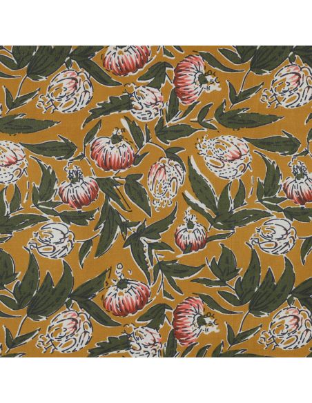 Indian cotton fabric block print Serina - Ochre
