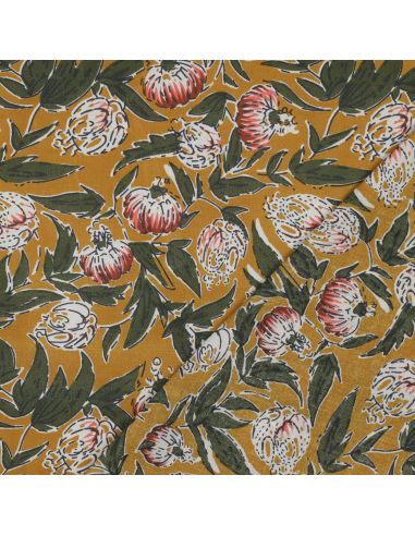 Indian cotton fabric block print Serina - Ochre