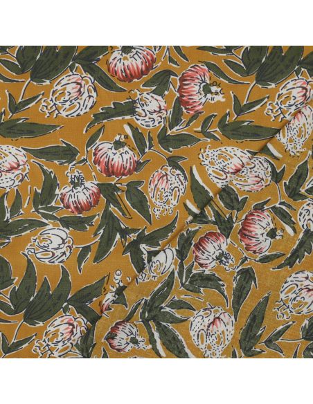 Indian cotton fabric block print Serina - Ochre