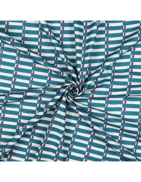Indian cotton fabric block print Indra - Petrol blue