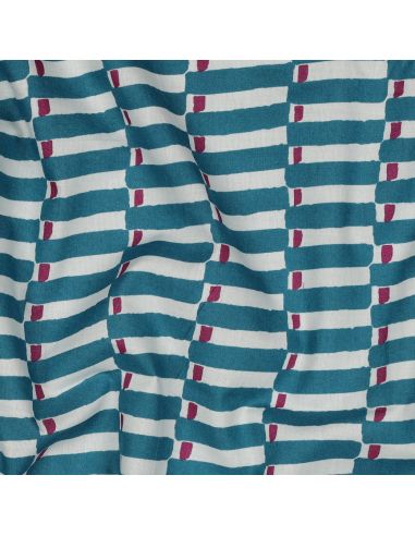 Indian cotton fabric block print Indra - Petrol blue