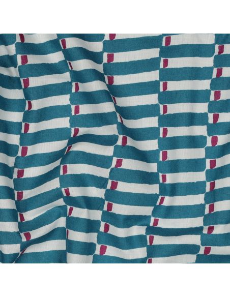 Indian cotton fabric block print Indra - Petrol blue