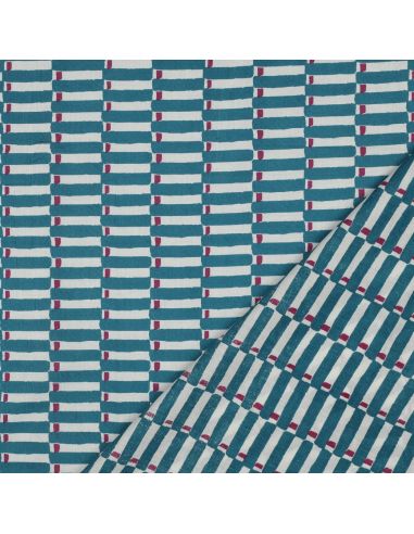 Indian cotton fabric block print Indra - Petrol blue